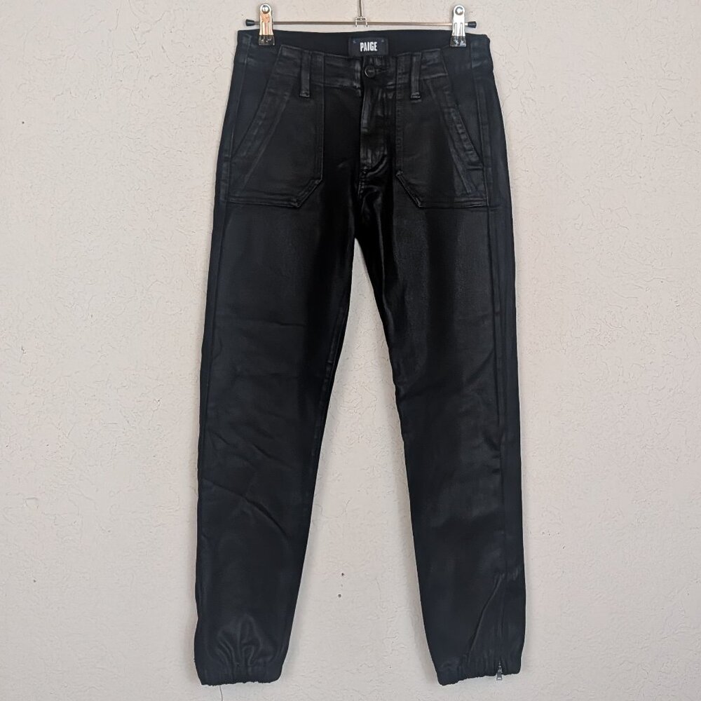 PAIGE Mayslie Cropped Jogger Pant in Black Fog Luxe Coating